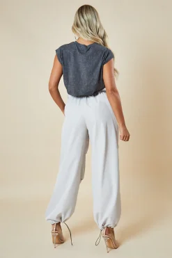 Rebellious Fashion Light Grey Toggle Detail Parachute Cargo Trousers - Sadako