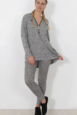 Rebellious Fashion Light Grey V Neck Loungewear Set - Charlene