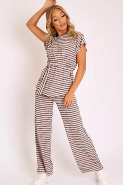 Rebellious Fashion Light Pink Black Stripe Wide Leg Belted Top Co-ord - Dolly