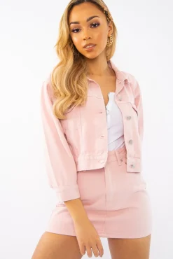 Rebellious Fashion Light Pink Denim Skirt and Jacket Co-ord - Viola