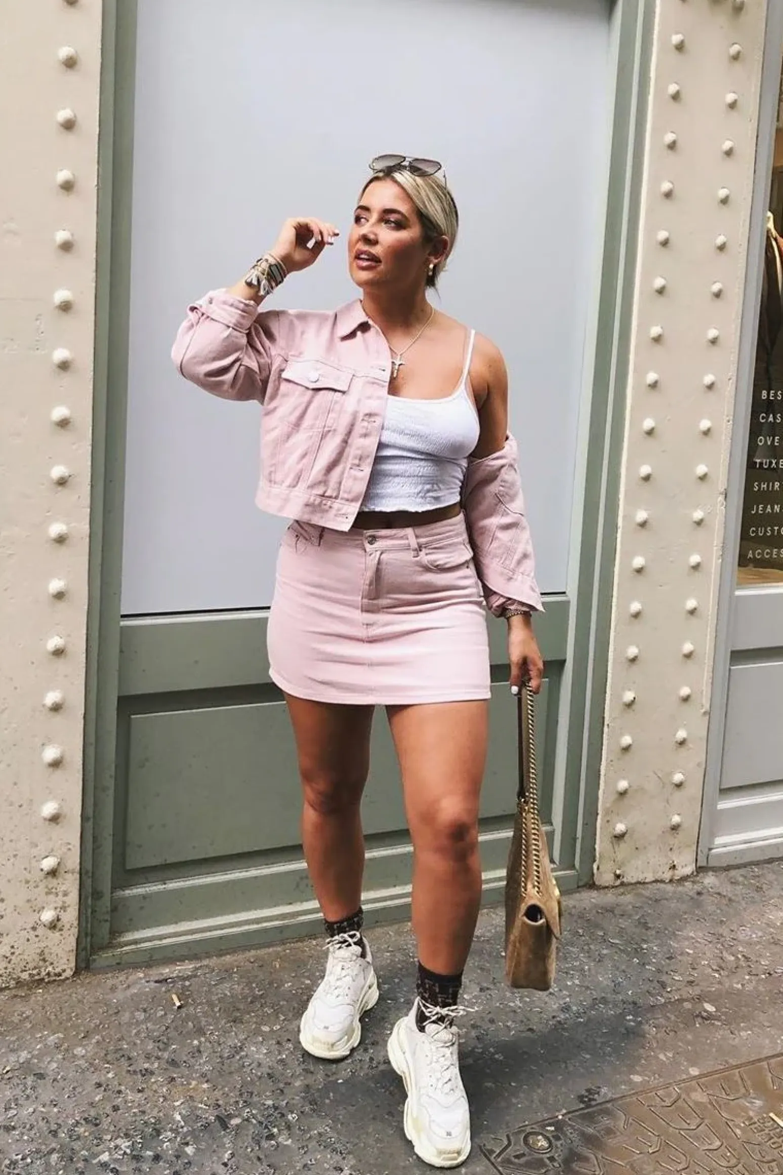 Rebellious Fashion Light Pink Denim Skirt and Jacket Co-ord - Viola
