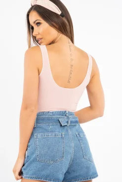 Rebellious Fashion Light Pink Detail Tie Extreme Cropped Top - Trista