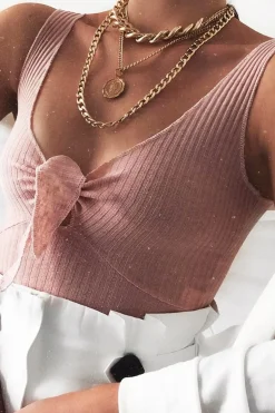 Rebellious Fashion Light Pink Detail Tie Extreme Cropped Top - Trista