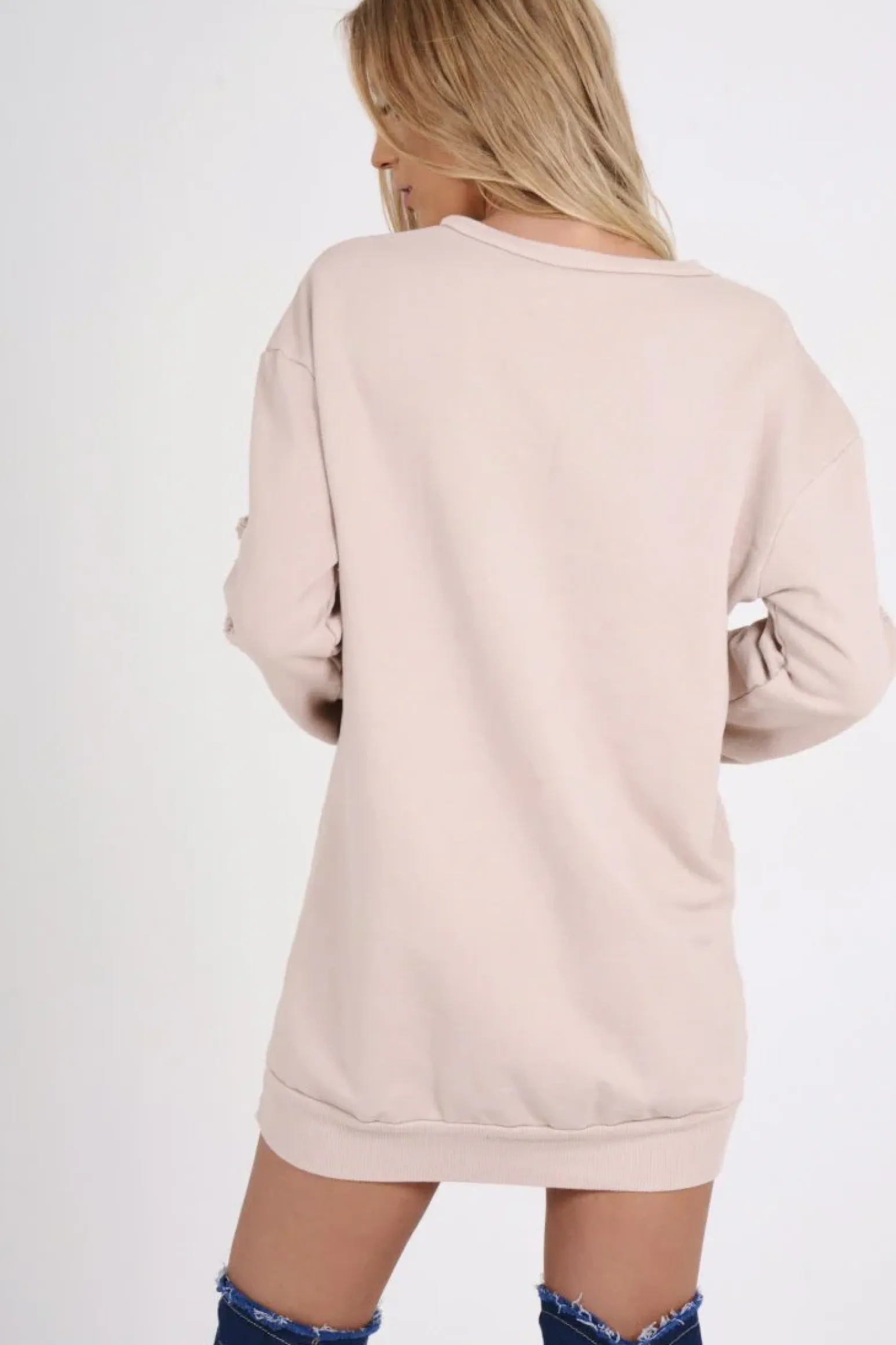 Rebellious Fashion Light Pink Distressed Detail Sweatshirt Jumper Dress - Ivy
