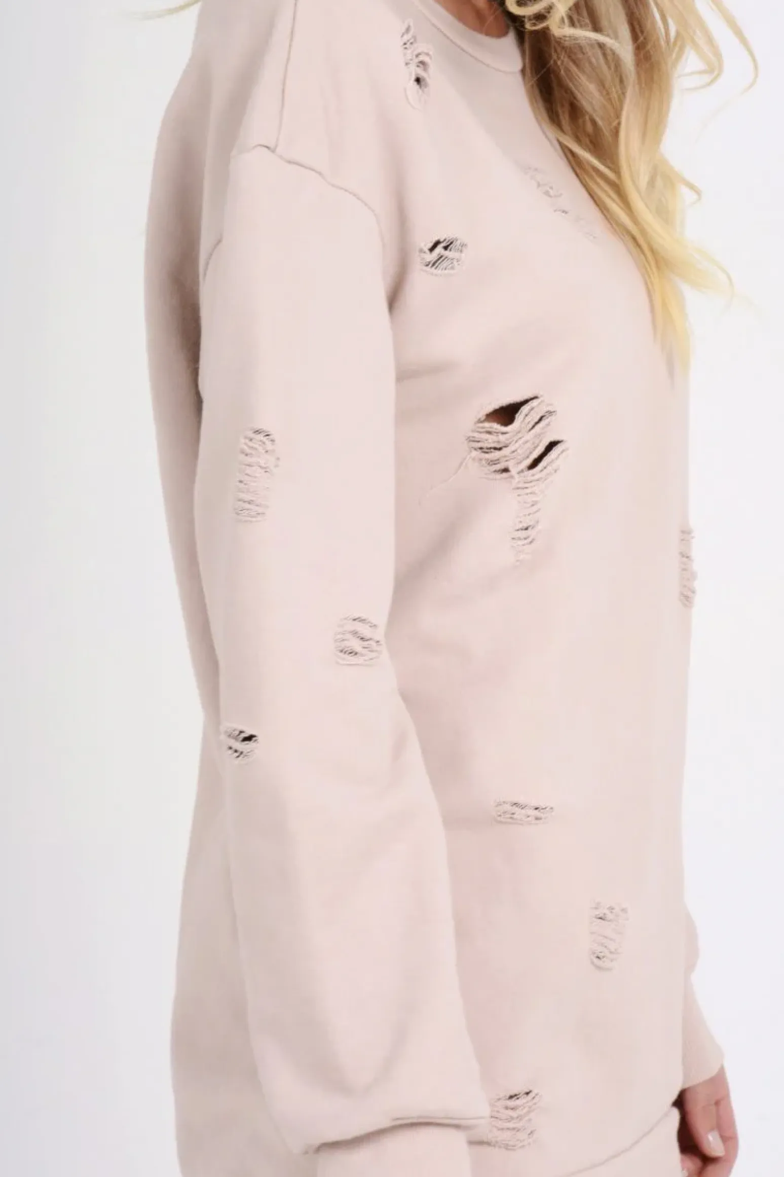 Rebellious Fashion Light Pink Distressed Detail Sweatshirt Jumper Dress - Ivy