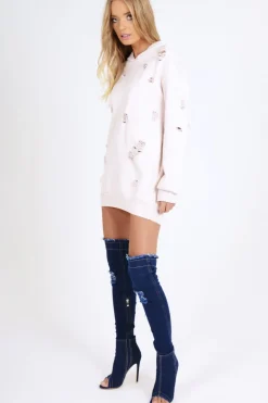 Rebellious Fashion Light Pink Distressed Oversized Hoodie - Khloe