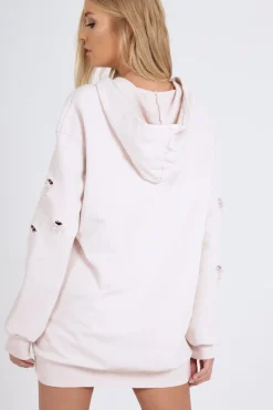 Rebellious Fashion Light Pink Distressed Oversized Hoodie - Khloe