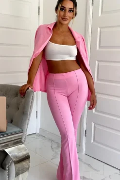 Rebellious Fashion Light Pink Front Seam Flare Tailored Trousers - Celia