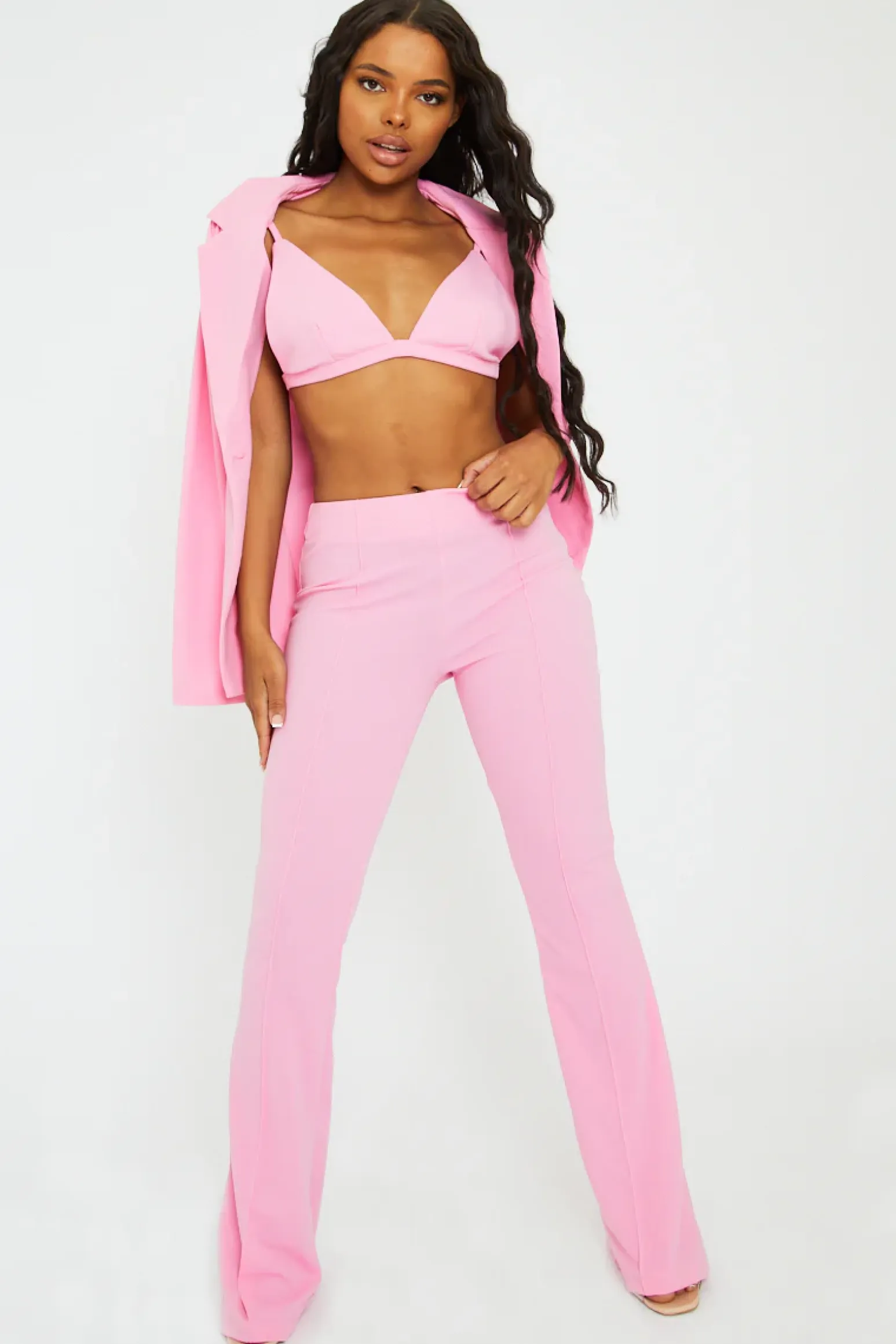 Rebellious Fashion Light Pink Front Seam Flare Tailored Trousers - Celia