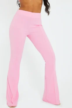 Rebellious Fashion Light Pink Front Seam Flare Tailored Trousers - Celia