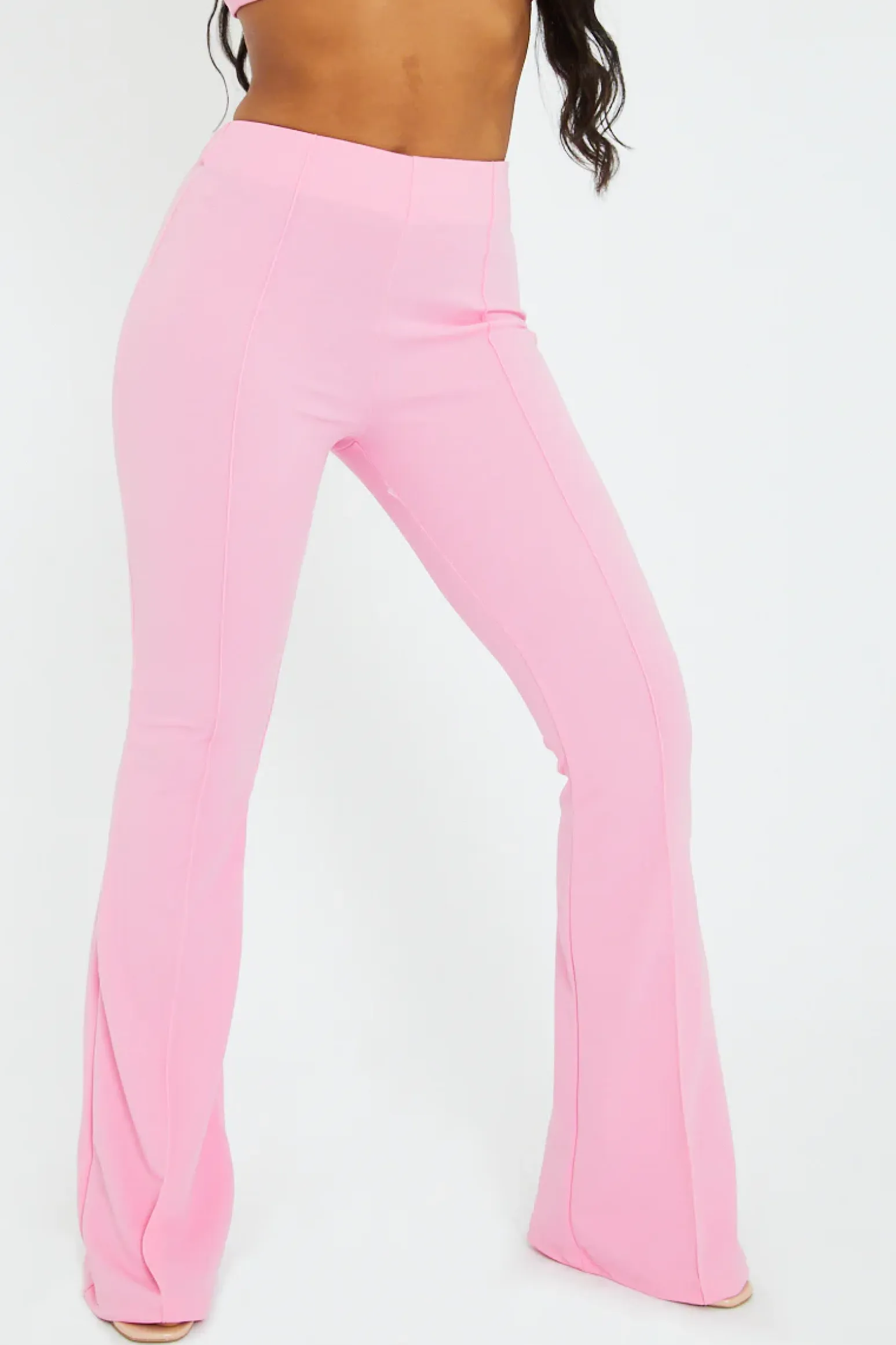 Rebellious Fashion Light Pink Front Seam Flare Tailored Trousers - Celia