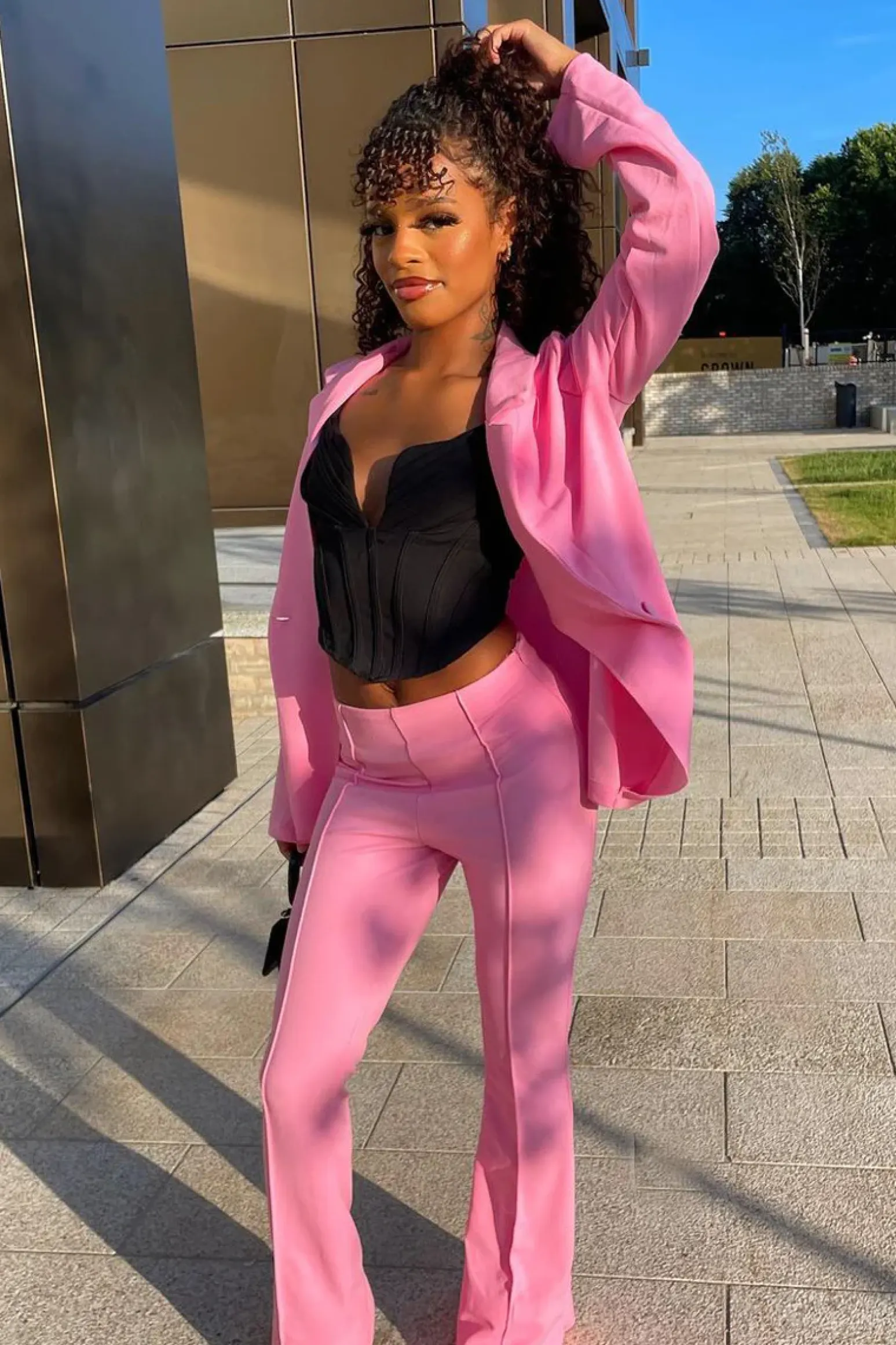 Rebellious Fashion Light Pink Front Seam Flare Tailored Trousers - Celia