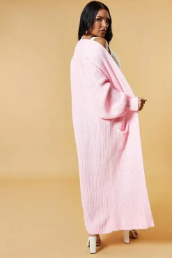 Rebellious Fashion Light Pink Longline Knit Maxi Cardigan - Ema