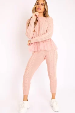 Rebellious Fashion Light Pink Mesh Insert Jumper and Leggings Co-ord - Laurie
