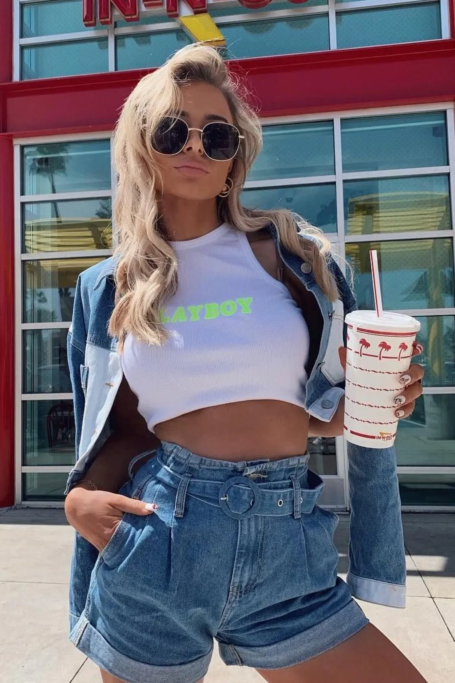 Rebellious Fashion Light Wash Belted High Waist Paper Bag Shorts - Everlei