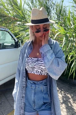 Rebellious Fashion Light Wash Belted High Waist Paper Bag Shorts - Everlei