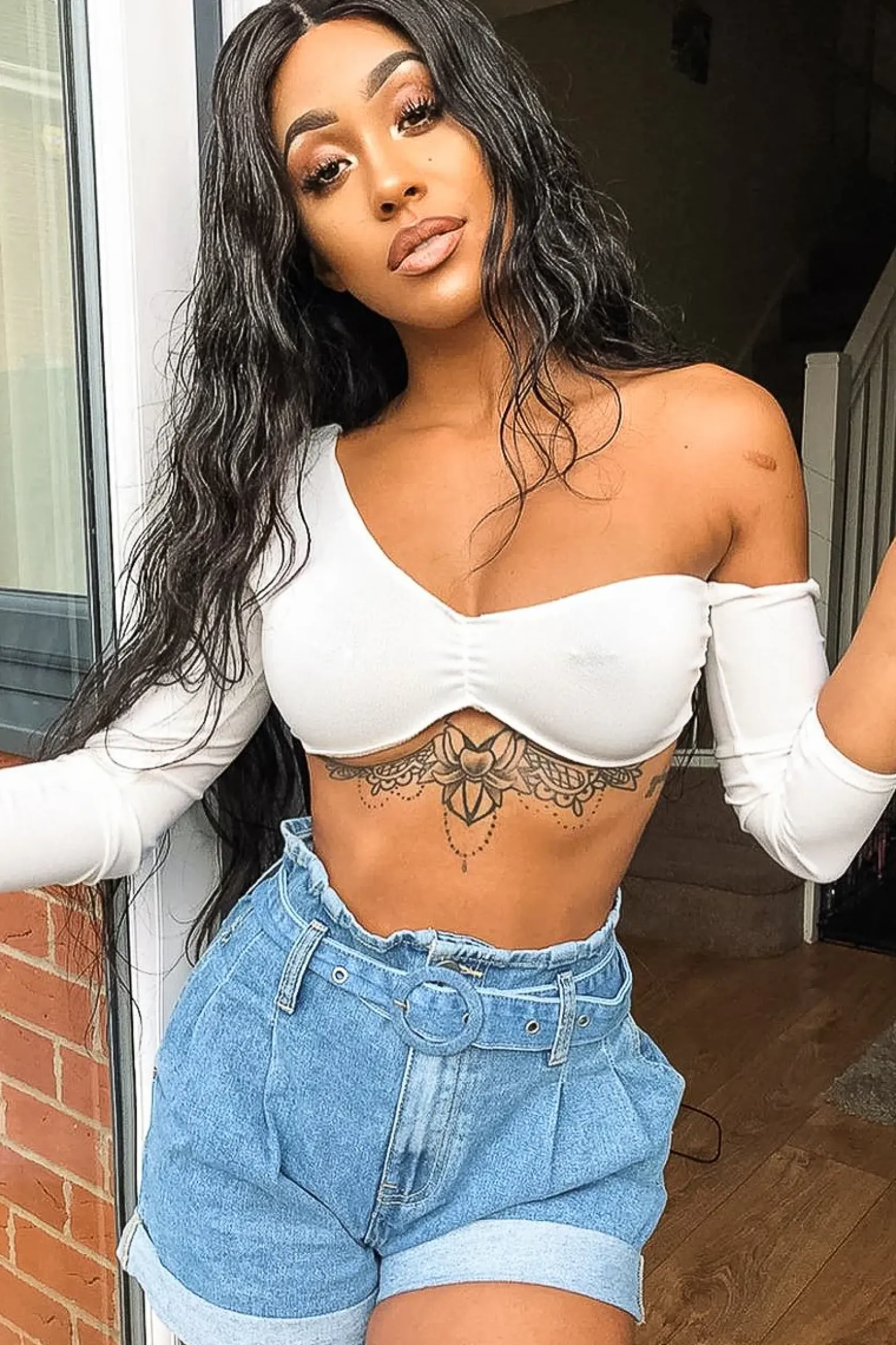 Rebellious Fashion Light Wash Belted High Waist Paper Bag Shorts - Everlei