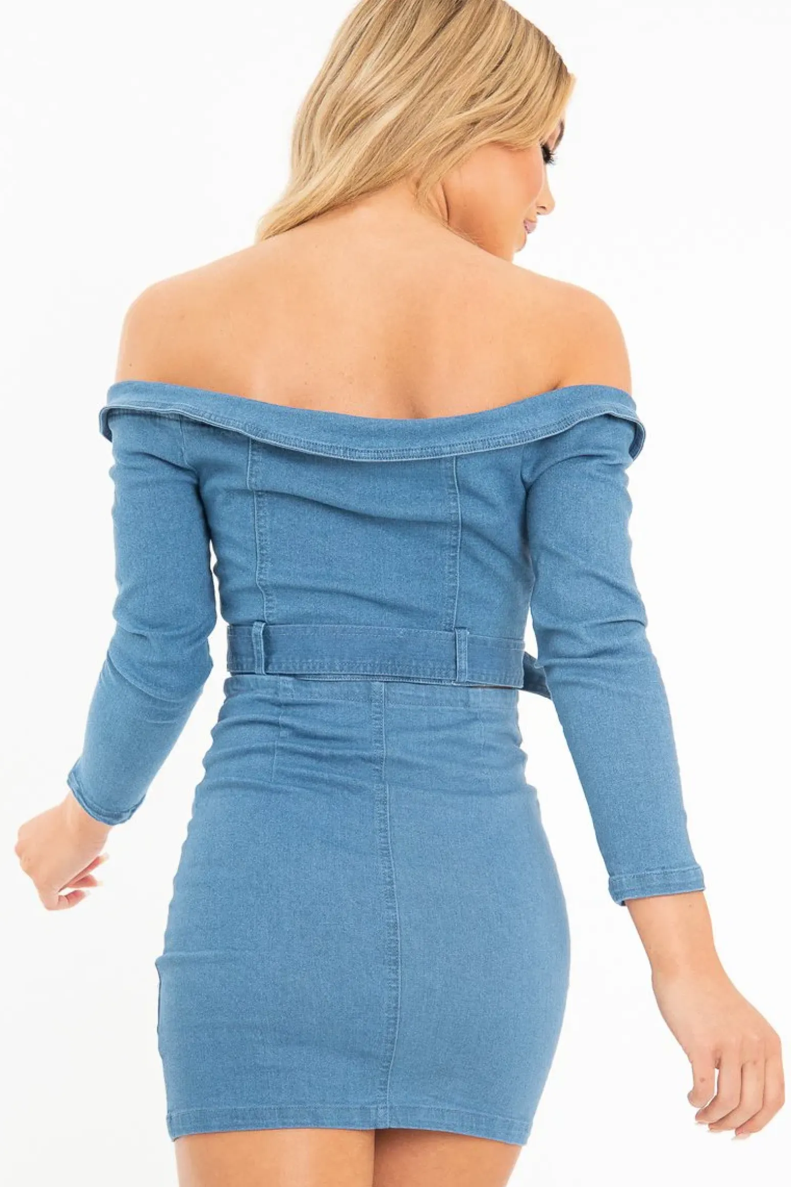 Rebellious Fashion Light Wash Denim Biker Crop Top Skirt Co-Ord - Meika
