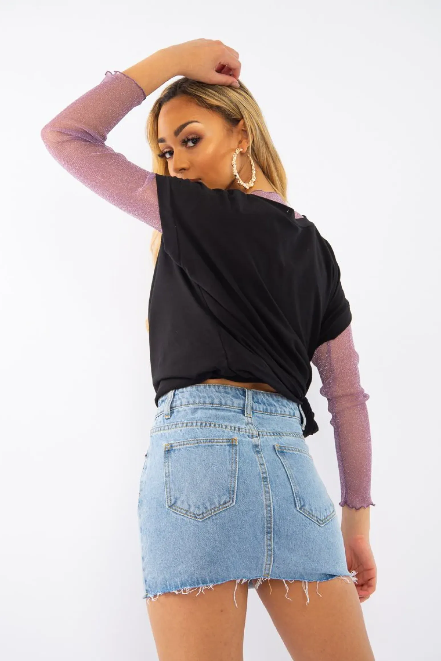 Rebellious Fashion Light Wash Denim Raw Edge Mini Skirt - Misty