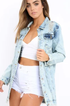 Rebellious Fashion Light Wash Distressed Denim Jacket - Saima