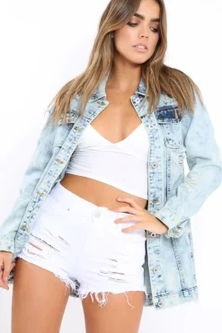 Rebellious Fashion Light Wash Distressed Denim Jacket - Saima