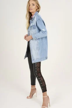 Rebellious Fashion Light Wash Distressed Oversized Denim Jacket - Betti