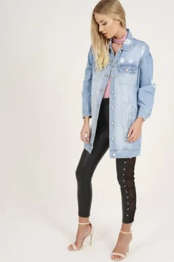 Rebellious Fashion Light Wash Distressed Oversized Denim Jacket - Betti