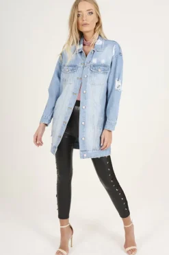 Rebellious Fashion Light Wash Distressed Oversized Denim Jacket - Betti