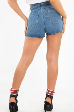 Rebellious Fashion Light Wash D Ring Belted Paper Bag Denim Shorts - Katalia
