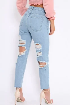 Rebellious Fashion Light Wash Extreme Back Rips Boyfriend Jeans - Inna