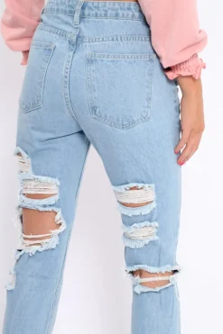 Rebellious Fashion Light Wash Extreme Back Rips Boyfriend Jeans - Inna