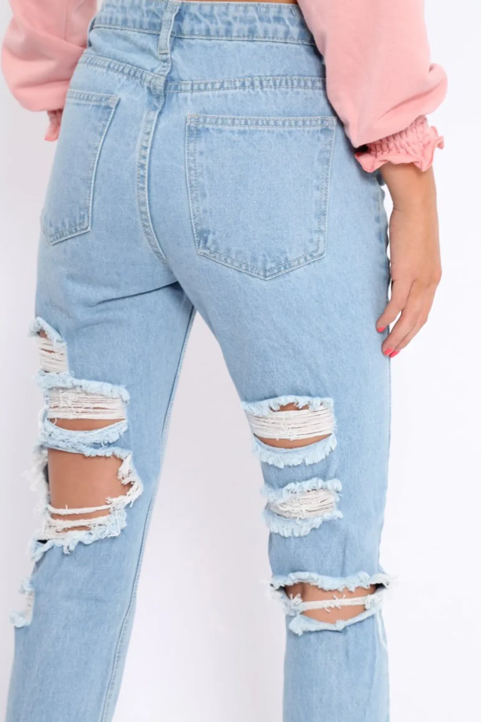 Rebellious Fashion Light Wash Extreme Back Rips Boyfriend Jeans - Inna