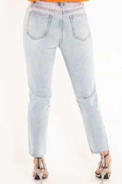 Rebellious Fashion Light Wash Extreme Front Rip Mom Jeans - Miko