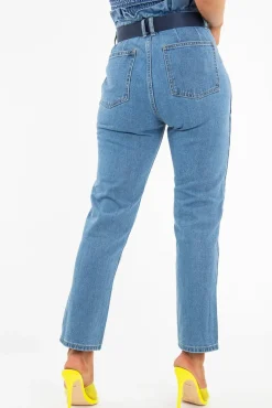 Rebellious Fashion Light Wash Eyelet Belted Paper Bag Mom Jeans - Myli