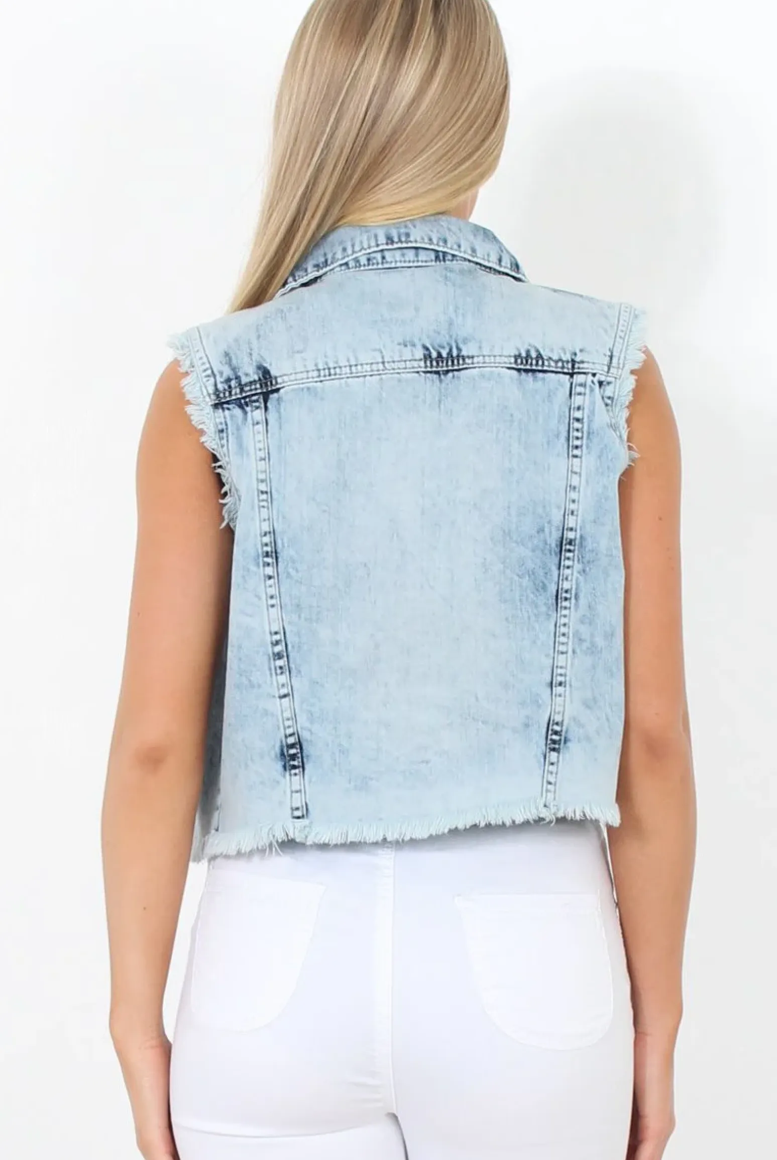 Rebellious Fashion Light Wash Frayed Denim Jacket - Amy