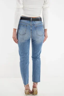 Rebellious Fashion Light Wash Fray Hem Distressed Boyfriend Jeans - Kaiah