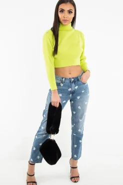 Rebellious Fashion Light Wash Heart Print Boyfriend Denim Jeans - Elainna