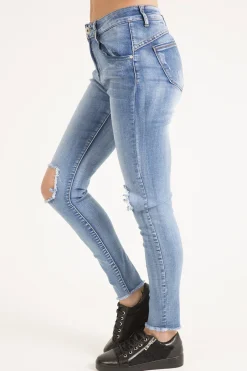 Rebellious Fashion Light Wash High Waisted Knee Rip Jeans - Penelope