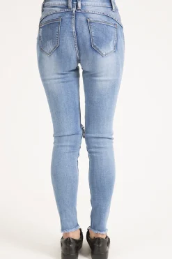 Rebellious Fashion Light Wash High Waisted Knee Rip Jeans - Penelope