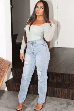 Rebellious Fashion Light Wash Rip High Rise Boyfriend Jeans - Lashae