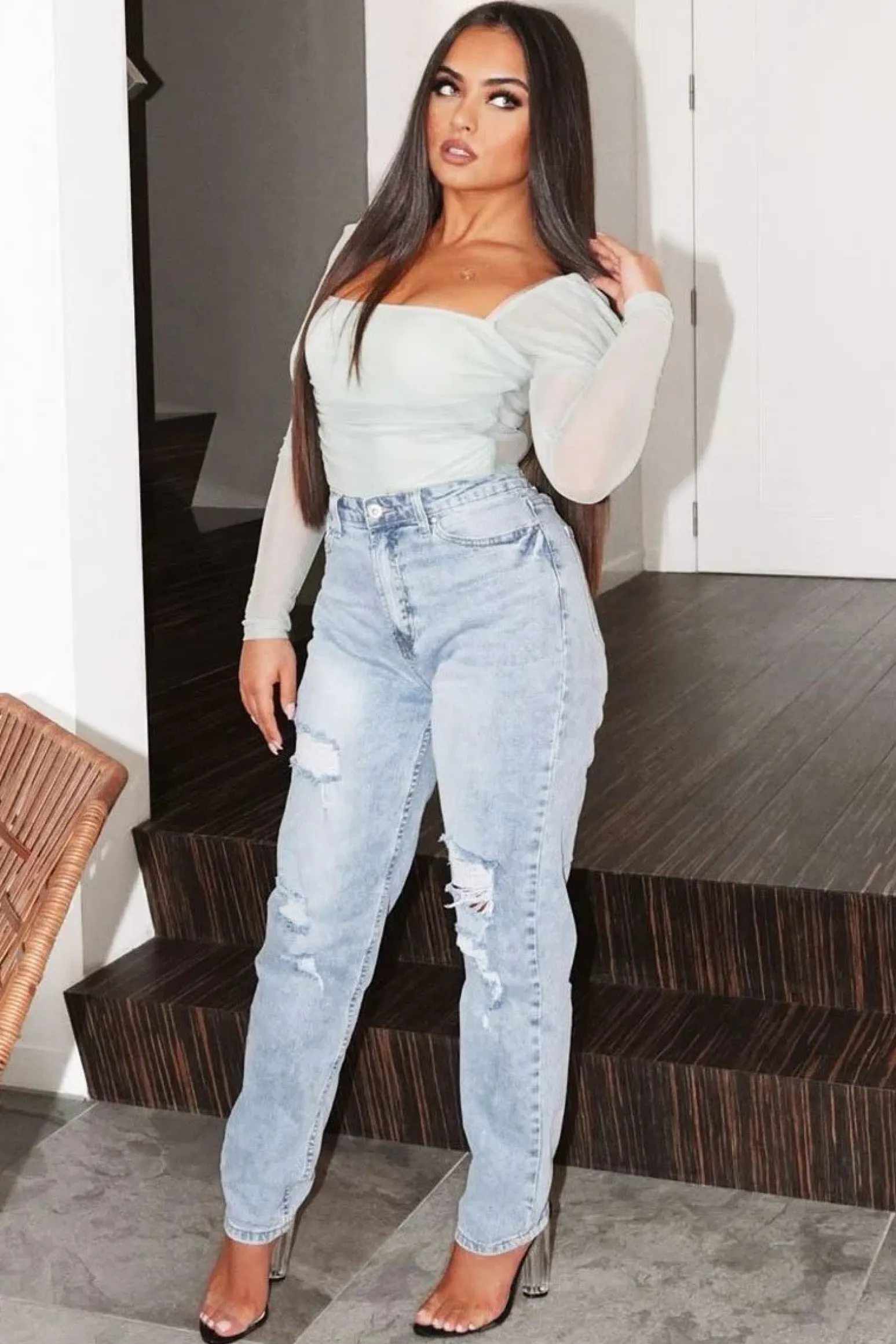 Rebellious Fashion Light Wash Rip High Rise Boyfriend Jeans - Lashae