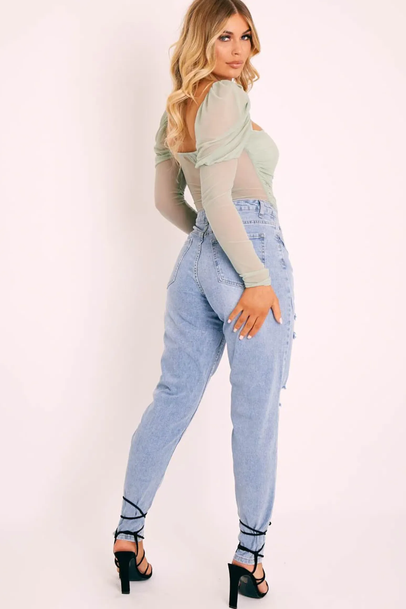 Rebellious Fashion Light Wash Rip High Rise Boyfriend Jeans - Lashae