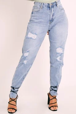 Rebellious Fashion Light Wash Rip High Rise Boyfriend Jeans - Lashae