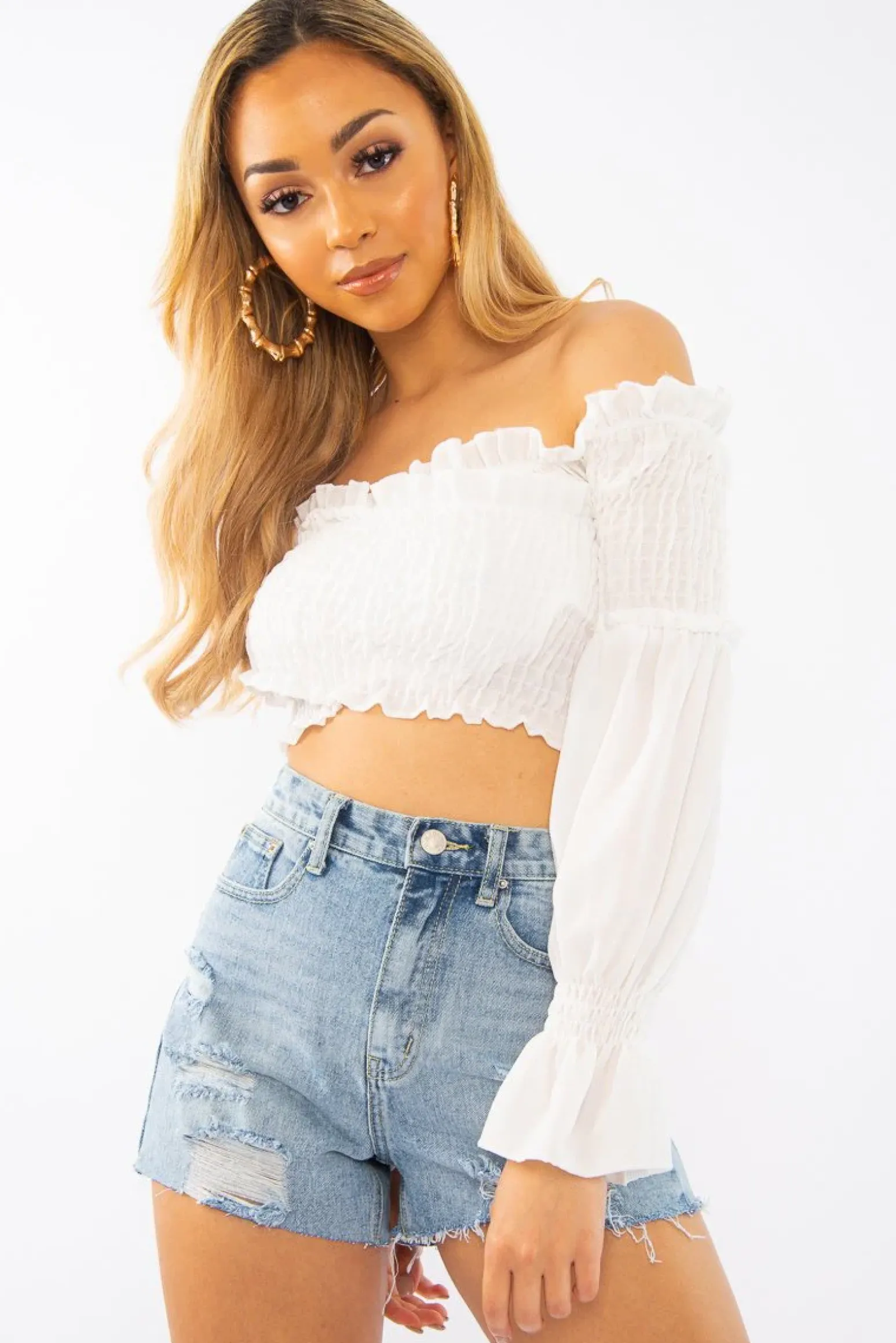 Rebellious Fashion Light Wash Ripped Denim Shorts - Bexlie