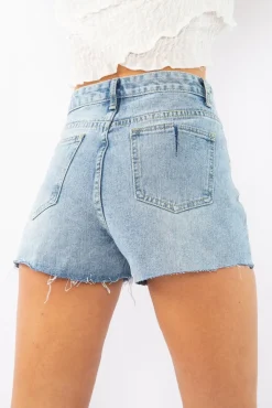 Rebellious Fashion Light Wash Ripped Denim Shorts - Bexlie