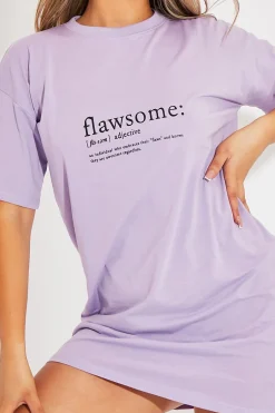 Rebellious Fashion Lilac Flawsome Slogan Printed T-shirt Dress - Neita