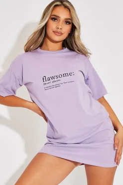 Rebellious Fashion Lilac Flawsome Slogan Printed T-shirt Dress - Neita