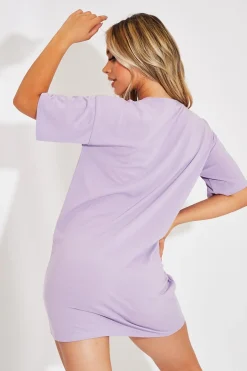 Rebellious Fashion Lilac Flawsome Slogan Printed T-shirt Dress - Neita