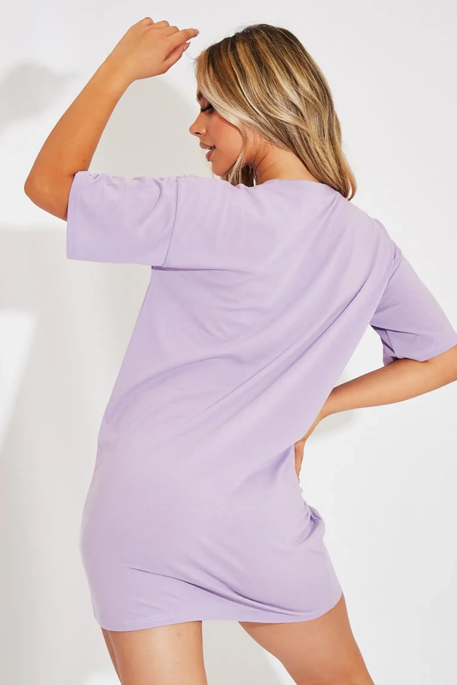 Rebellious Fashion Lilac Flawsome Slogan Printed T-shirt Dress - Neita