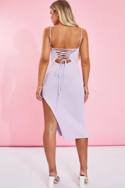 Rebellious Fashion Lilac Knit Lace Up Back Midi Dress - Rory